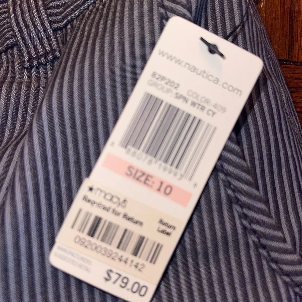 Nautica Womens Capri Pants‎ Gray Blue Stripes Size 10 Stretch NWT